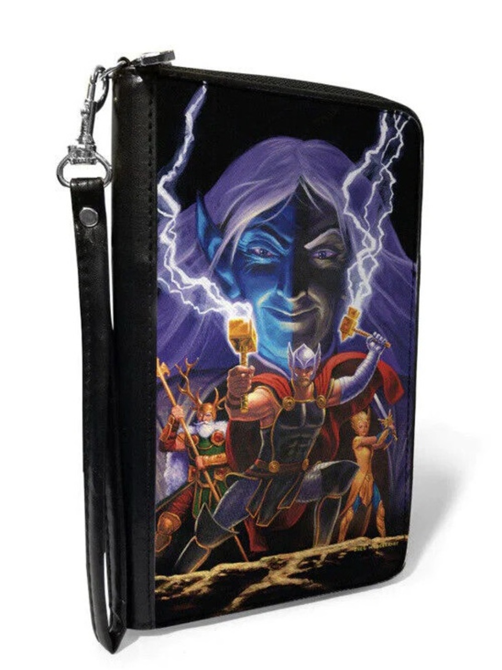 Black and Purple Superhero Zip Wallet with Wrist Strap